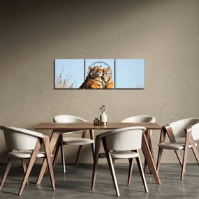 Obraz - Tigrice a jej mláďa (s hodinami) (90x30 cm)