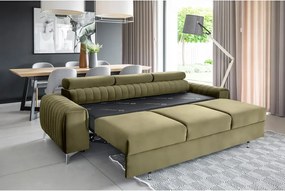 Khaki zamatová rozkladacia pohovka 261 cm Laurence – ELTAP