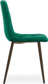 Jedálenská stolička KARA zamatová, zelená / tmavohnedé nohy