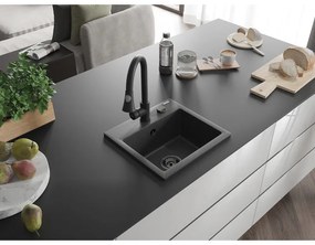 Mexen Milo, 1-komorový granitový drez 435x410x171 mm a drezová batéria Elia, čierna škvrnitá, 6505-76-670101-70-B