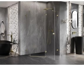 Mexen Lunar, pravý výklopný päťuholníkový sprchový kút 100 x 90 cm, 8mm číre sklo, zlatý matný profil, 831-100P-090L-55-00-P