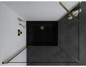 Mexen Pretoria, sprchovací kút 100 (dvere) x 70 (stena) cm, 6mm číre sklo, zlatý profil + čierna sprchová vanička, 852-100-070-50-00-4070G