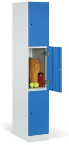 Šatníková skrinka s úložnými boxmi, 3 boxy, 1850 x 300 x 500 mm, kódový zámok, modré dvere