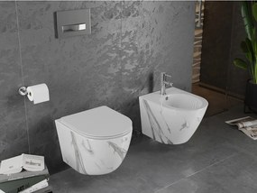 Mexen Lena, závesná WC misa Rimless s duroplastovým sedátkom s pomalým zatváraním, imitácia mramoru-biely kameň, 30224094
