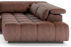 Rohová sedacia súprava do U TROPEA pravá, hnedá, s opierkami hlavy