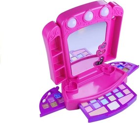 LEAN Toys Detský toaletný stolík so zrkadlom svetlami a doplnkami ružový