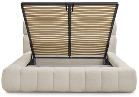 Béžová čalúnená dvojlôžková posteľ s úložným priestorom s roštom 180x200 cm Mont Blanc – Bobochic Paris