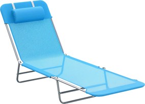 Outsunny Skladací slnečný ležadlo s nastaviteľným operadlom a vankúšom, záhrada, pláž a kemping, modrá | Aosom