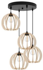 Závesné svietidlo Timber 9, 4x drevené tienidlo, o