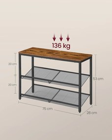 VASAGLE stojan na topánky 8x75x53cm, hnedý–tintový čierny