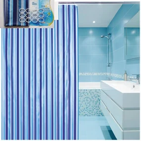 Aqualine Aqualine, Sprchový záves 180x180cm, vinyl, modrá, pruhy, ZV011