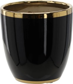 KERAMICKÝ OBAL NA KVETINOVÝ KÔŠ 20,5 x 20,5 x 23 CM, ČIERNY SO ZLATÝM LEMOM *0350