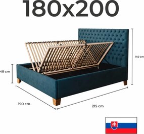 Posteľ čalúnená CASTEL + lamelový rošt + matrac EMI