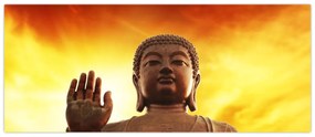 Obraz - Budha s červenožltým pozadím (120x50 cm)