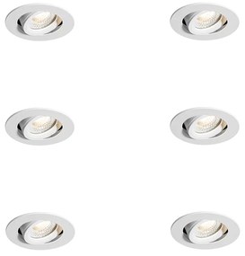 Sada 6 zapustených bodových svetiel biela naklápacia 6,5 cm vrátane LED IP54 Ultra Slim - Pupil