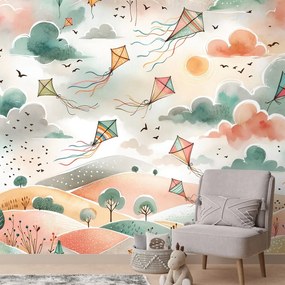 Tapeta pastelové lietajúce draky na oblohe