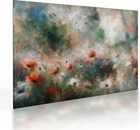 Sklenený obraz – Abstrakcia poľa s makmi (70x50 cm)