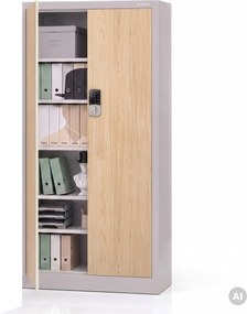 Kovová kancelárska skriňa so zámkom na kód sivá, dub sonoma, 900x1850x400 mm: DANIEL Eco Design