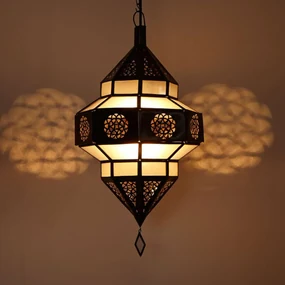Orientálna závesná lampa Maha mliečno-biela