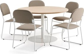 Nábytková zostava VERTICUS + DAWSON, 1 stôl a 5 béžovobielych stoličiek