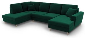 Zelená zamatová rozkladacia/s úložným priestorom rohová pohovka (ľavý roh/do "U") Kyoto – Cosmopolitan Design