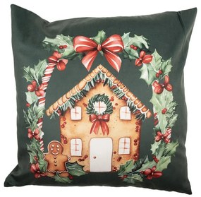Zelená obliečka na vankúš s perníkovou chalúpkou - 45*45 cm