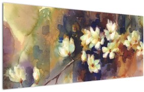 Obraz - Biele magnólie, maľba (120x50 cm)