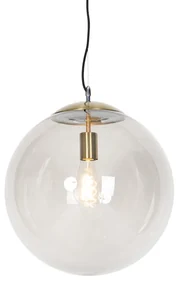 Moderné závesné svietidlo mosadzné s dymovým sklom 40 cm - Ball