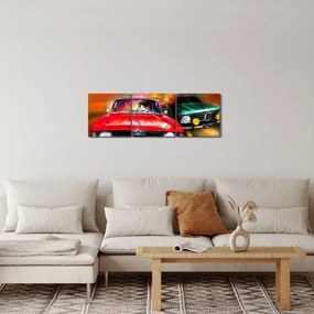 Obraz - Retro závodné autá (s hodinami) (90x30 cm)