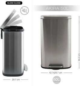 Nášľapný oceľový odpadkový kôš v matne striebornej farbe 50 l Akira – Spirella