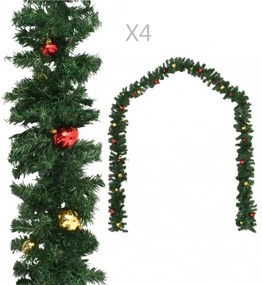vidaXL Vianočné girlandy 4 ks s guľami zelené 270 cm PVC-