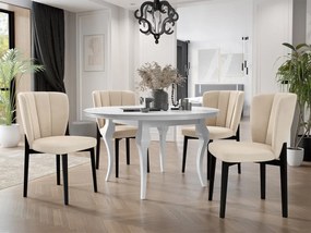 Okrúhly rozkladací stôl so 4 stoličkami ST106 08, Farby: čierny, Farby:: biely lesk, Potah: Magic Velvet 2250
