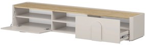 TV stolík Amilio 220 cm so zásuvkou - kašmír / olejovaný dub / úchytky kašmír