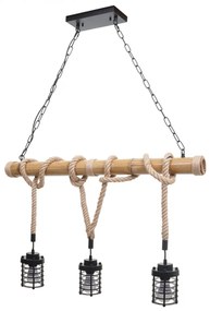 Závesné svietidlo H82 industrial, klietka 3 74203 - kov / bambus - Čierna