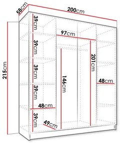 Šatníková skriňa Sezalos II (biela + čierna) (so zrkadlom). Vlastná spoľahlivá doprava až k Vám domov. 1105820