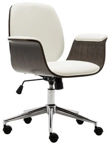 Kancelárska stolička biela ohýbané drevo a umelá koža