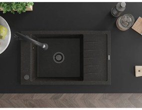 Mexen Elias, 1-komorový granitový drez 795x480x200 mm a drezová batéria Elia, čierna-zlatá metalíza, 6511-75-670101-70-B