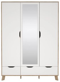 Biela/v prírodnej farbe šatníková skriňa v dekore duba so zrkadlom 147x201x58 cm Ikast – Tvilum