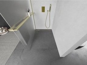 Mexen Kioto+ L, sprchová zástena Walk-In s poličkou a vešiakom 100 x 200 cm, 8mm sklo námraza, zlatý matný profil, 800-100-123-55-30