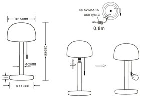 Globo 21016S - LED stolná lampa NORMAN LED/1,5W/3,7V 3000/4200/6000K čierna
