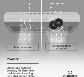 Klarstein Contempo 60, digestor, 60 cm, podskrinkový, 200 m³/h, LED, akryl, nehrdzavejúca oceľ