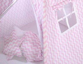 Bobono Stan Teepee pre deti + podložka na hranie + dekoratívne pierka - Chevron pink