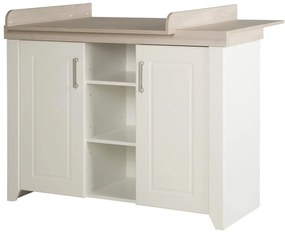 Biela nízka detská komoda v dekore brestu s prebaľovacím pultom 120x98 cm Felicia – Roba