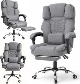 Ergonomické kancelárske kreslo s podnožkou a masážou - sivá textília
