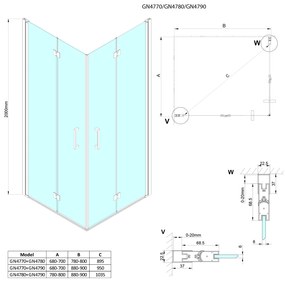 Gelco Gelco, LORO obdĺžniková sprchová zástena 900x700mm L/P varianta, GN4790-02