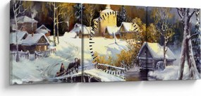 Obraz - Zimné mestečko (s hodinami) (90x30 cm)