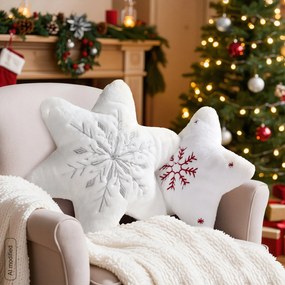 VIANOČNÝ DEKORAČNÝ VANKÚŠ SNOWFLAKE2 36X36 CM BIELA