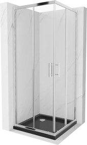 Mexen Rio, štvorcový sprchovací kút s posuvnými dverami 80 x 80 cm, 5mm číre sklo, chrómový profil + čierna sprchová vanička, 860-080-080-01-00-4070