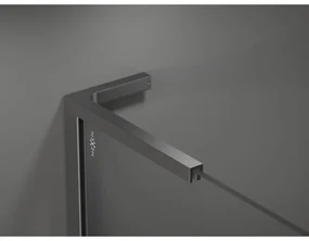 Mexen Kioto+ L, sprchová zástena Walk-In s poličkou a vešiakom 110 x 200 cm, 8mm číre sklo čierny vzor, grafitový profil, 800-110-123-95-77