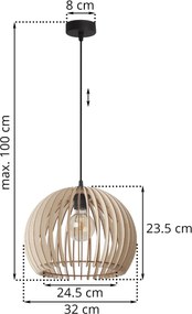 Závesné svietidlo Timber 6, 1x drevené tienidlo, (fi 32 cm)
